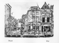 603297 Gezicht in het Wed te Utrecht met rechts de voorgevels van de huizen Oudegracht 166 (links)- 168.